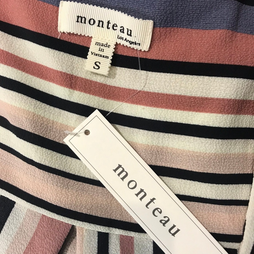 Monteau Half Button Mixed Stripes Peplum Top Sz S - Picture 6 of 7
